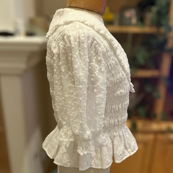 English Factory White Eyelet Ruffle Blouse size M - Picture 4 of 7